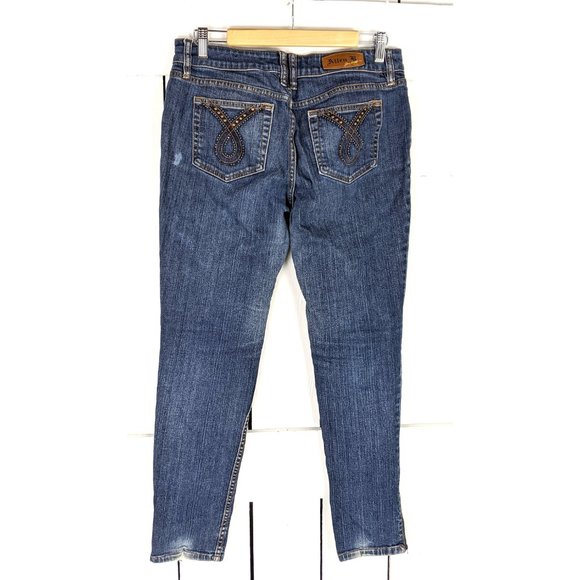 Allen B Allen Schwartz blue faded denim ankle zipper skinny jeans 8 - Picture 5 of 5